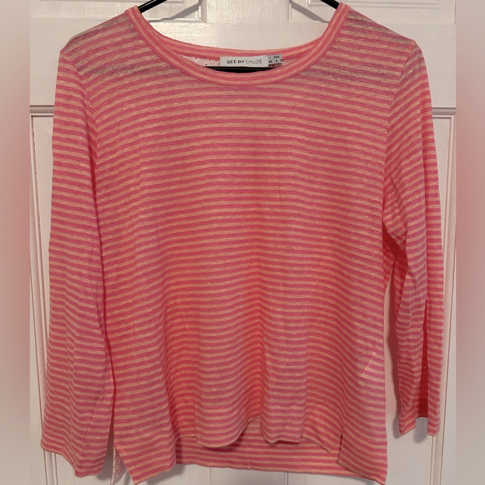 See By Chloe Pink Striped Women's Top